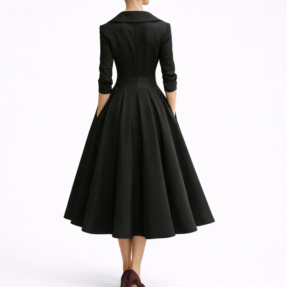 Women's Wrap Midi Dress with V-Neck & Three-Quarter Sleeves