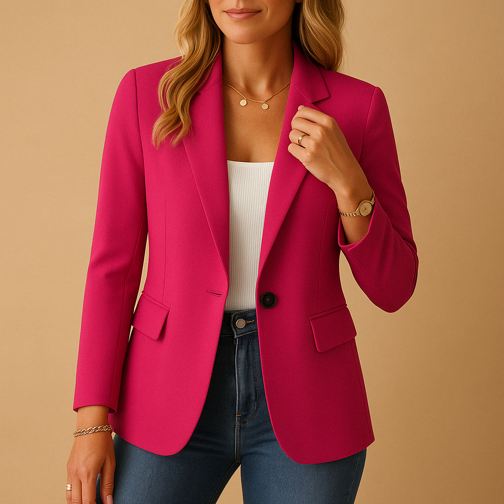 Pink Women's Fitted Blazer with Peak Lapels & Stretch Sculpting Fit