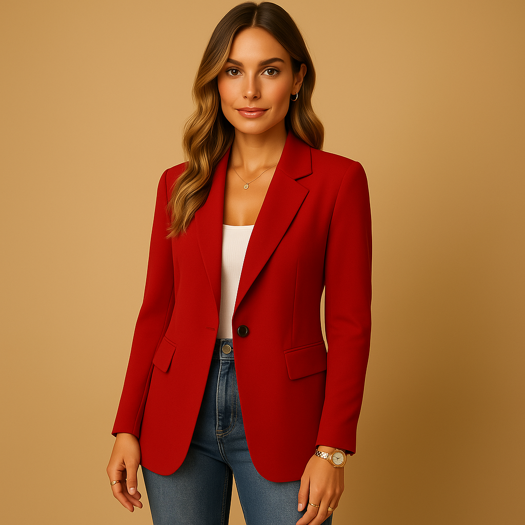 Red Women's Fitted Blazer with Peak Lapels & Stretch Sculpting Fit