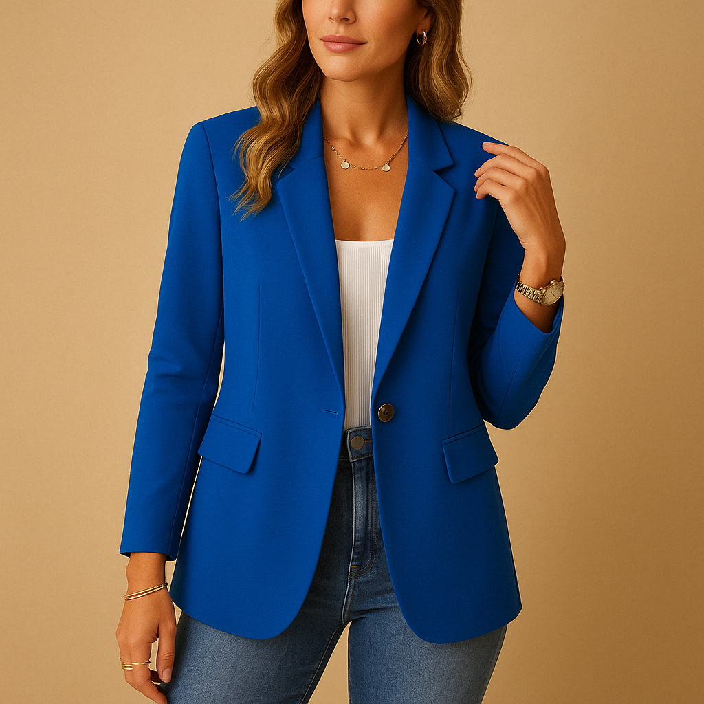 Blue Women's Fitted Blazer with Peak Lapels & Stretch Sculpting Fit