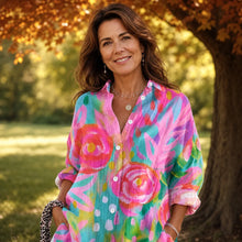 Women's Abstract Print Button-Front Blouse — Jenna Floral Relaxed Longline