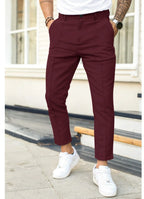 Dark Red Men's Ankle Length Trousers with Tapered Fit & Stretch Comfort - Side Pose