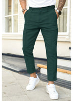 Green Men's Ankle Length Trousers with Tapered Fit & Stretch Comfort