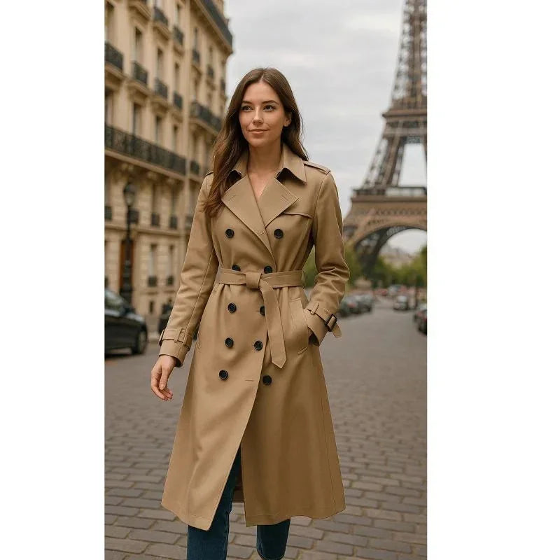 Women's Belted Trench Coat with Notched Lapel & Relaxed Fit - Worn Lifestyle