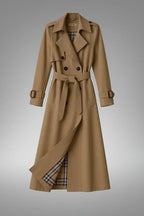 Beige Women's Belted Trench Coat with Notched Lapel & Relaxed Fit