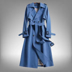 Blue Women's Belted Trench Coat with Notched Lapel & Relaxed Fit