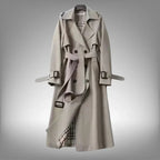 Grey Women's Belted Trench Coat with Notched Lapel & Relaxed Fit