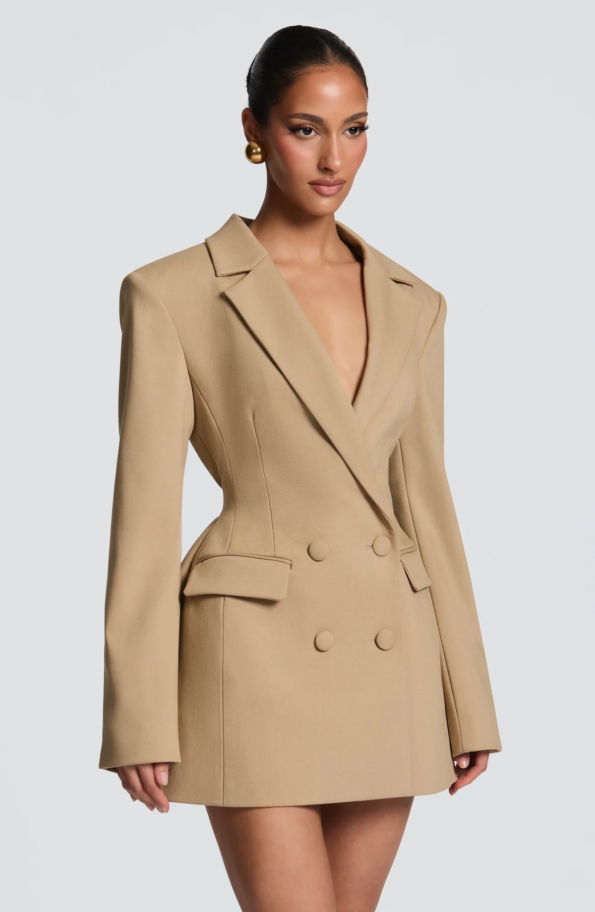 Women's Double-Breasted Blazer Mini Dress with Notched Lapel & Adjustable Waist