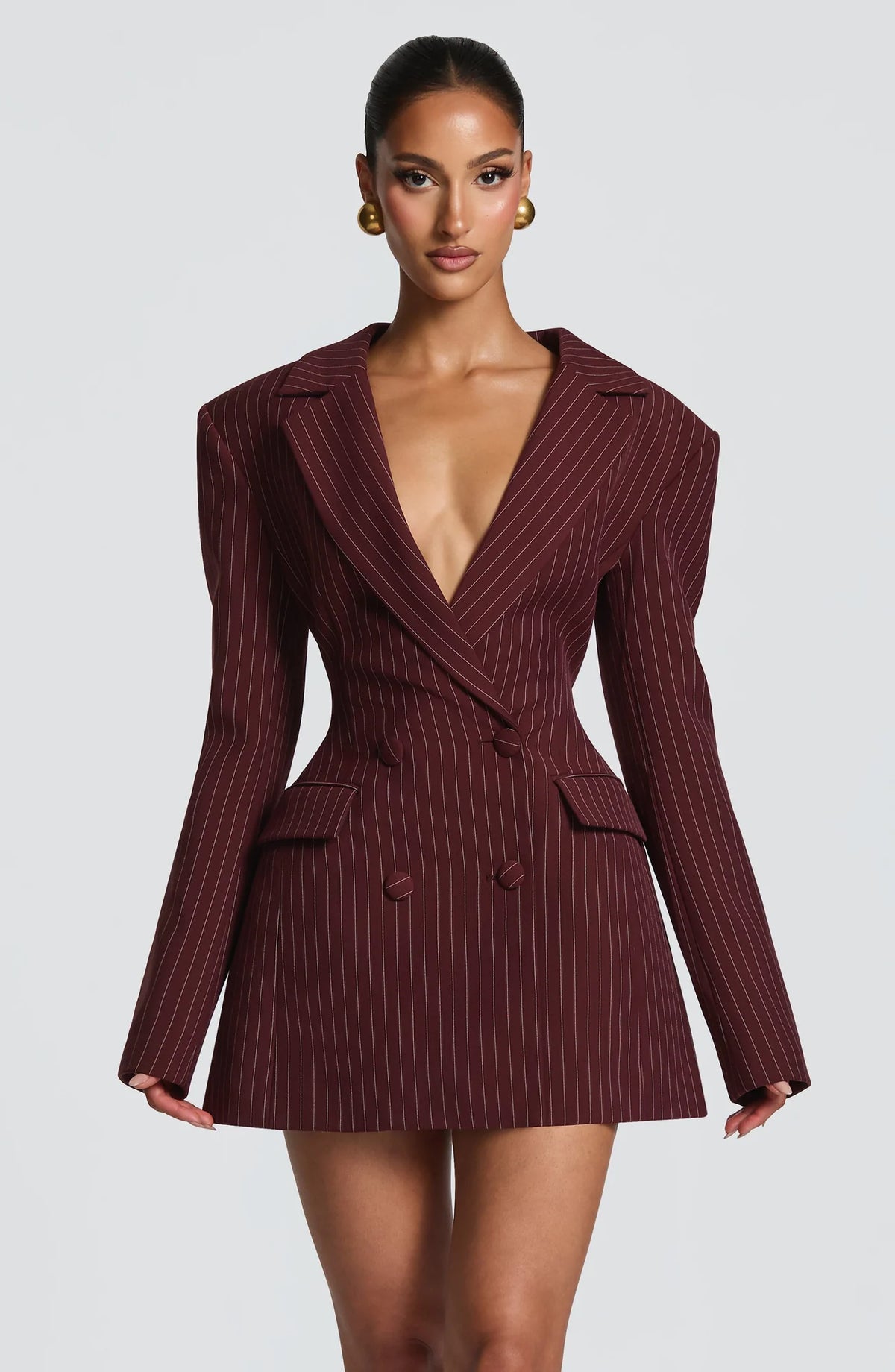 Women's Double-Breasted Blazer Mini Dress with Notched Lapel & Adjustable Waist