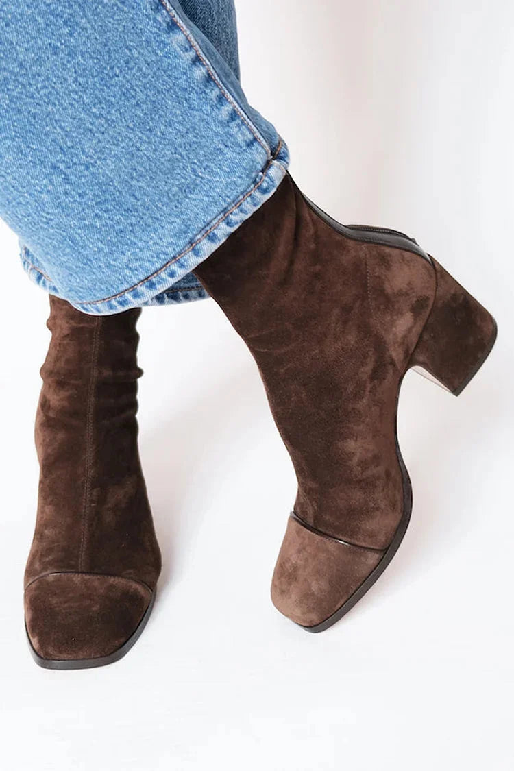 Women's Square Toe Ankle Boots with Stable Block Heel & Anti-Slip Sole - Close Up Texture