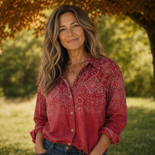Women's Bohemian Bandana Print Blouse — Naomi Button-Front Long Sleeve
