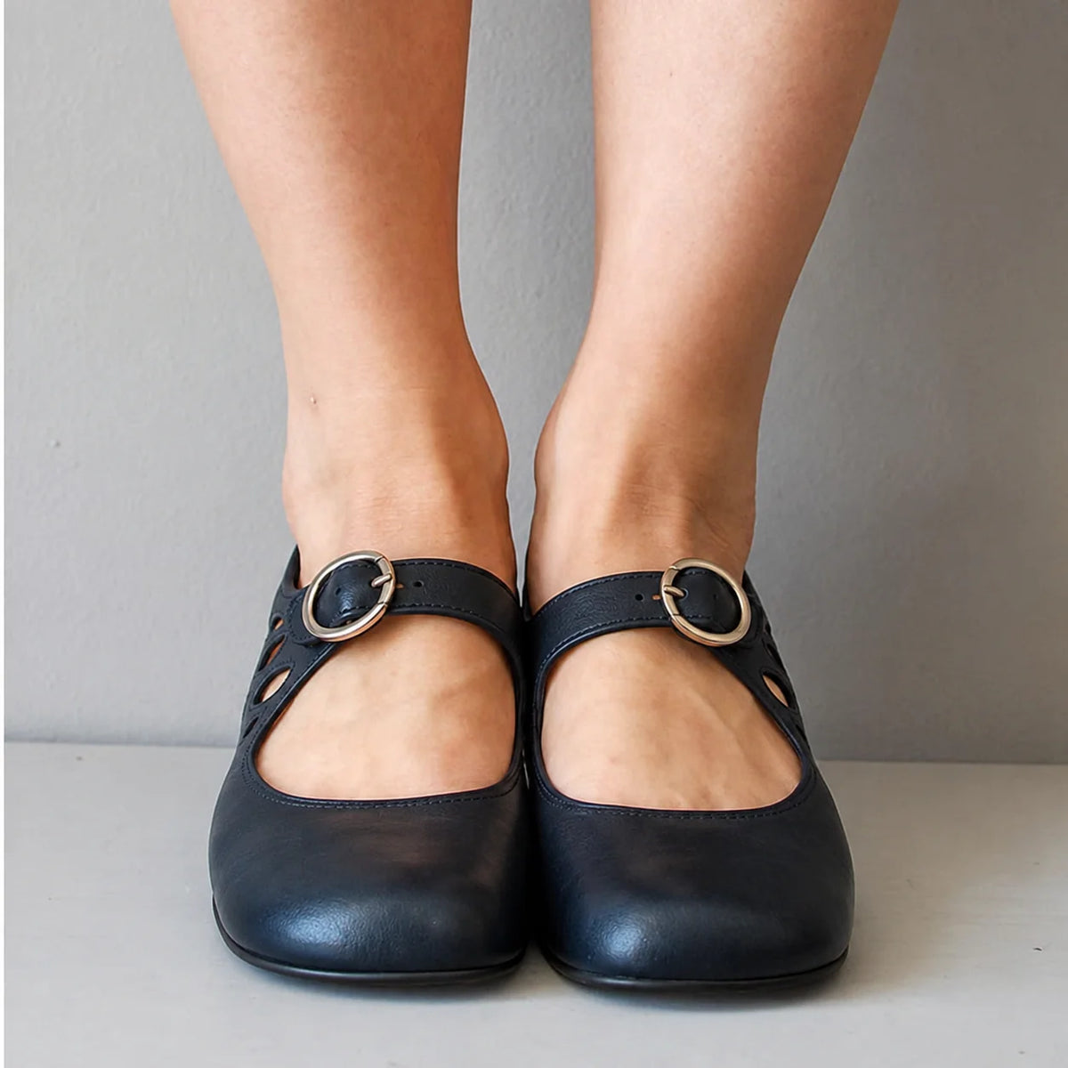 Women's Buckle Sandals with Cutout Straps & Block Heel - Close Up Buckle