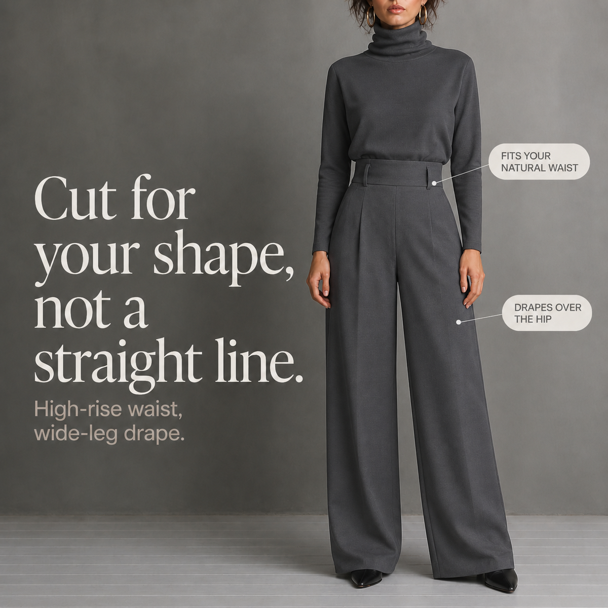 Women's Turtleneck Pants Set with High-Waisted Wide-Leg Trousers & Belt