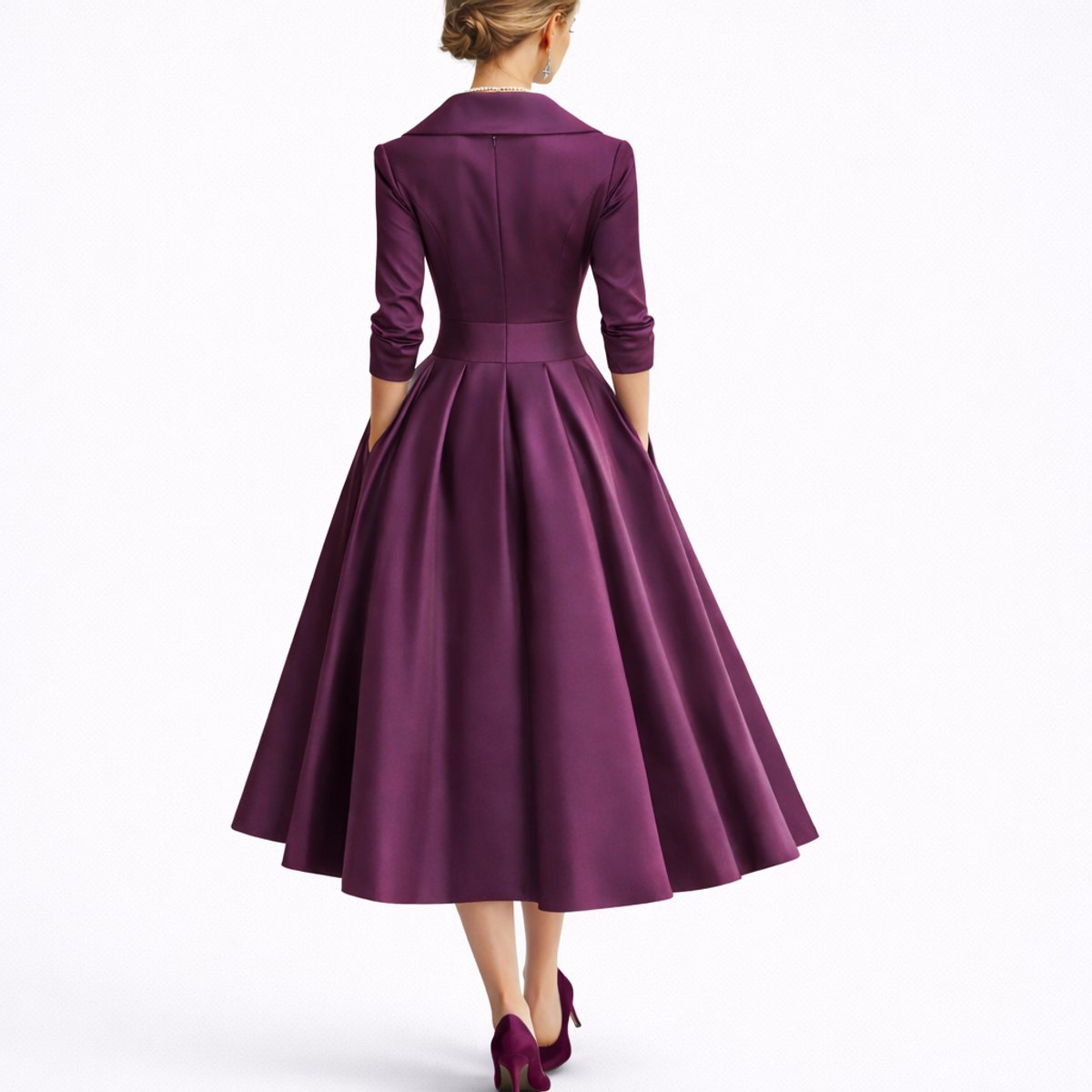 Women's Wrap Midi Dress with V-Neck & Three-Quarter Sleeves