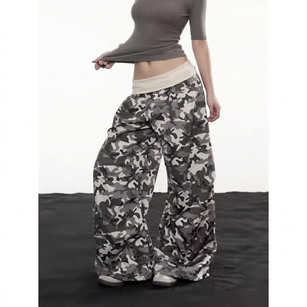 Women's Camo Cargo Pants with Rhinestone Detail & Relaxed Wide-Leg Fit