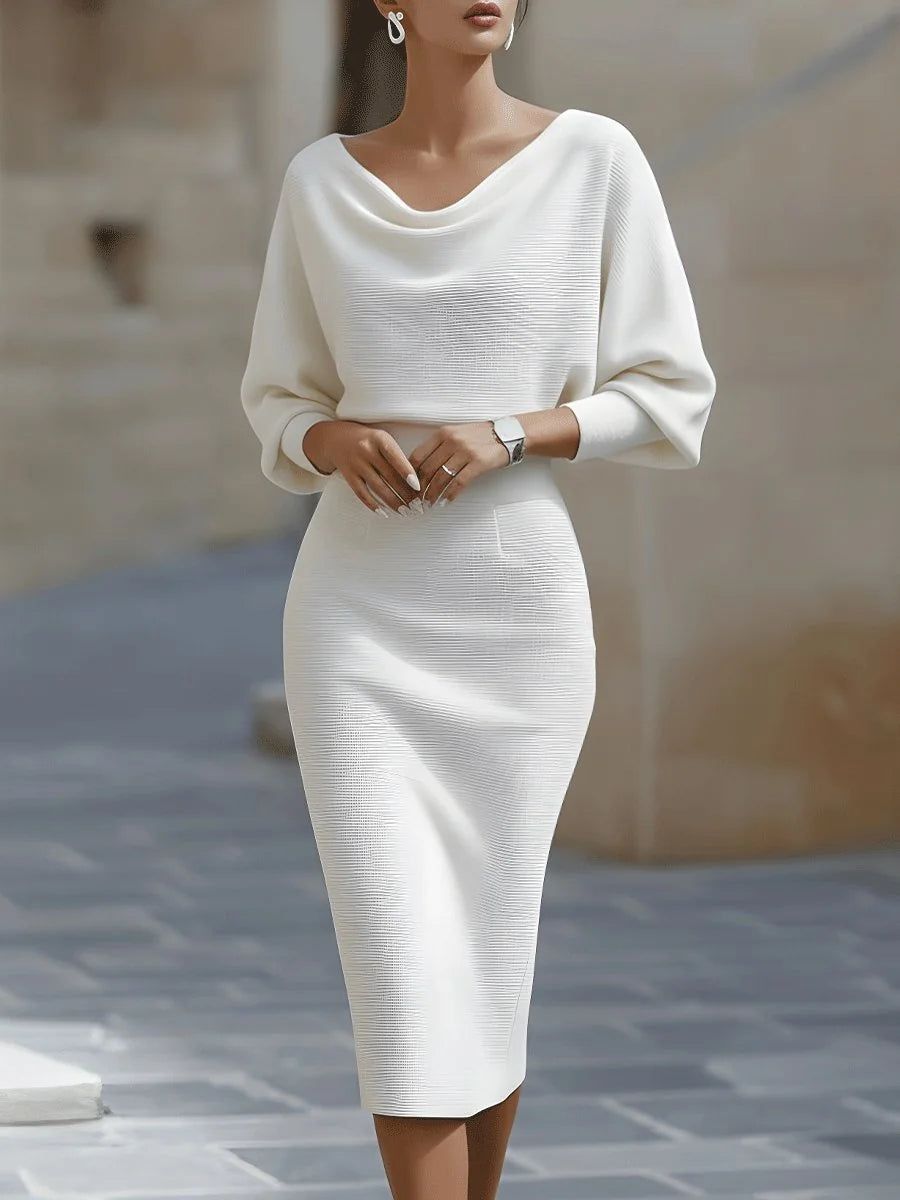 Women's Batwing Midi Dress with Cowl Neck & Fitted Skirt