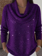 Purple Women's Cowl Neck Sweater with Shimmer Knit & Relaxed Fit