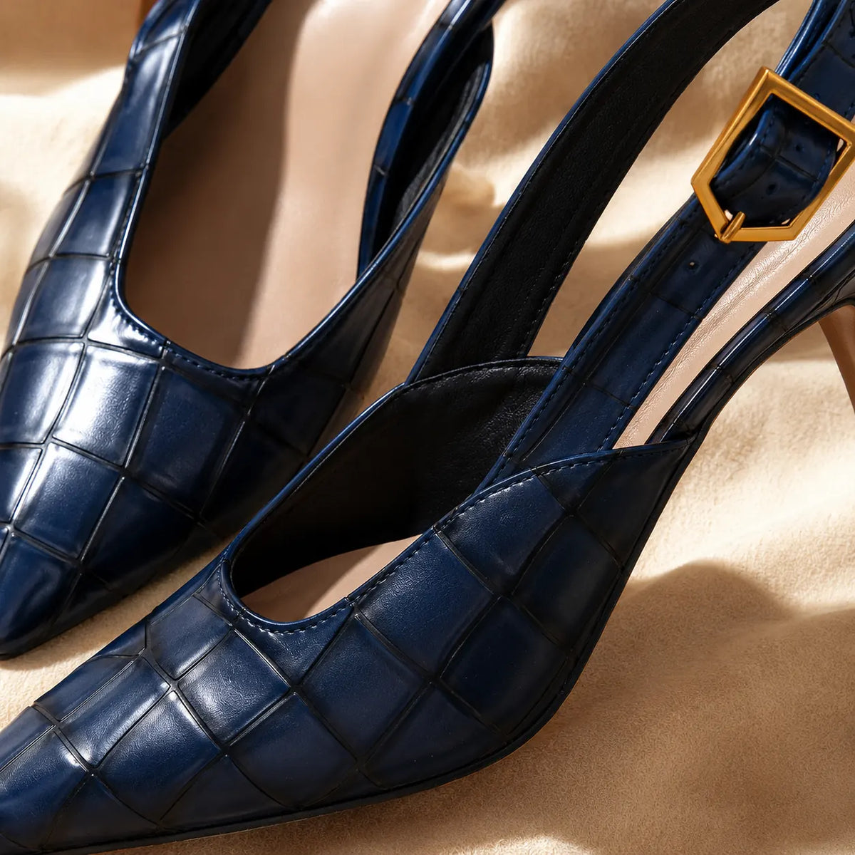 Women's Croc Kitten Heels with Slingback Buckle & Pointed Toe - Close Up Buckle