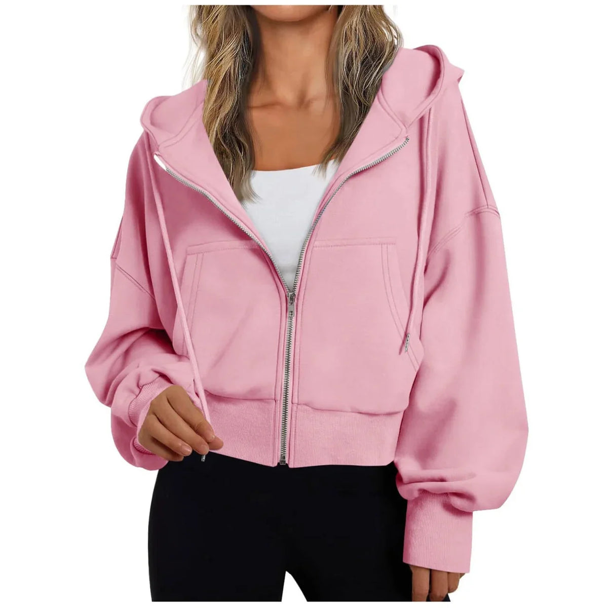 Pink Women's Zip Hoodie with Relaxed Fit & Drawstring Hood