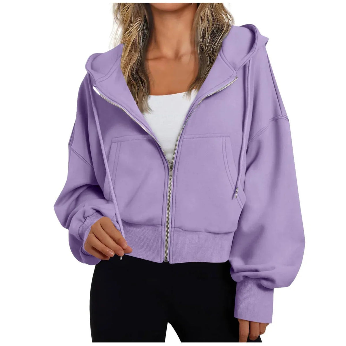 Purple Women's Zip Hoodie with Relaxed Fit & Drawstring Hood