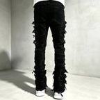 Black Men's Skinny Jeans with Distressed Denim & Frayed Detailing - Back Full