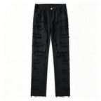Black Men's Skinny Jeans with Distressed Denim & Frayed Detailing - Flat Lay