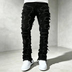 Black Men's Skinny Jeans with Distressed Denim & Frayed Detailing - Front Cropped