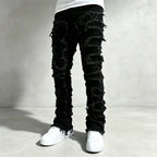 Black Men's Skinny Jeans with Distressed Denim & Frayed Detailing