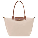 Black Women's Foldable Bag in Nylon with Leather Trim & Zip Closure — Margaret - Front Light Tone