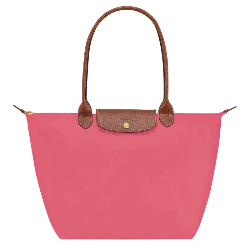 Lilac Women's Foldable Bag in Nylon with Leather Trim & Zip Closure - Front Angled