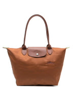 Red Women's Foldable Bag in Nylon with Leather Trim & Zip Closure — Margaret - Front Zip Detail