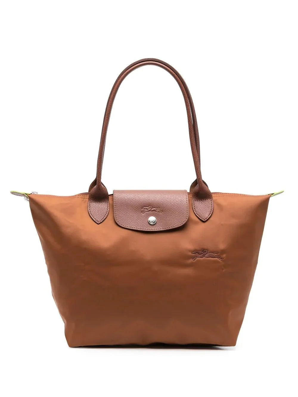 Red Women's Foldable Bag in Nylon with Leather Trim & Zip Closure — Margaret - Front Zip Detail