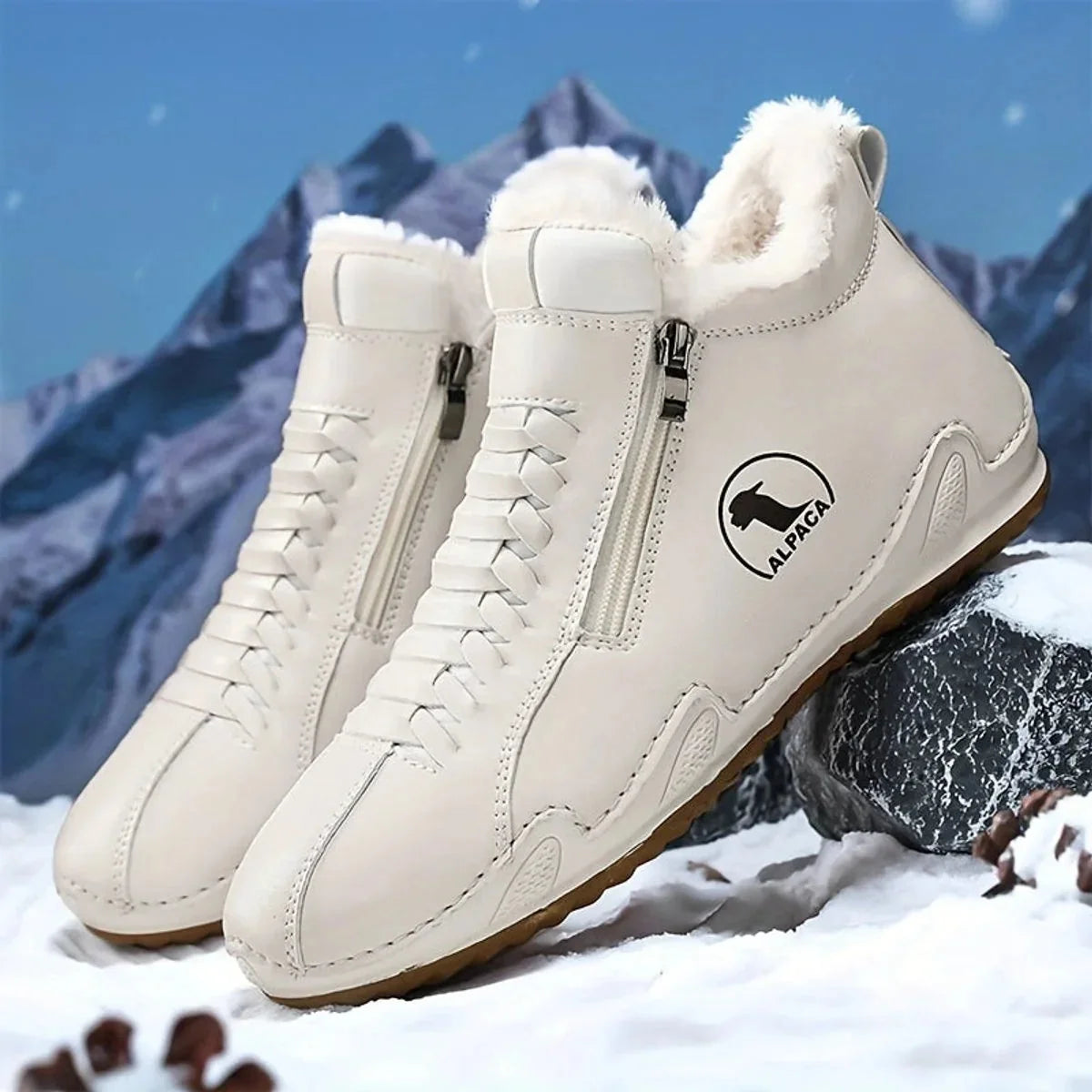 Women's Fur Lined Ankle Boots with Zipper & Lace-Up Closure - Studio Product Shot