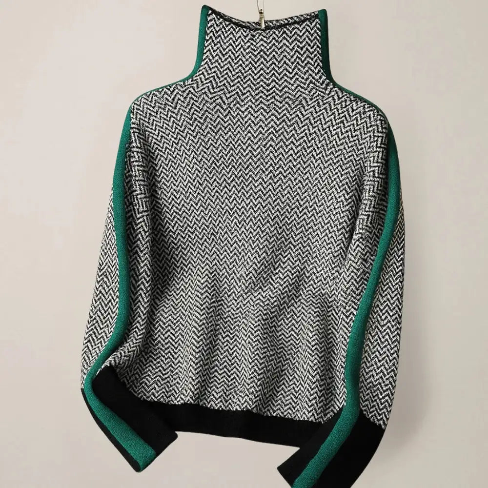 Women's High Neck Sweater with Contrast Stripe Detail & Relaxed Fit - Hanging Back