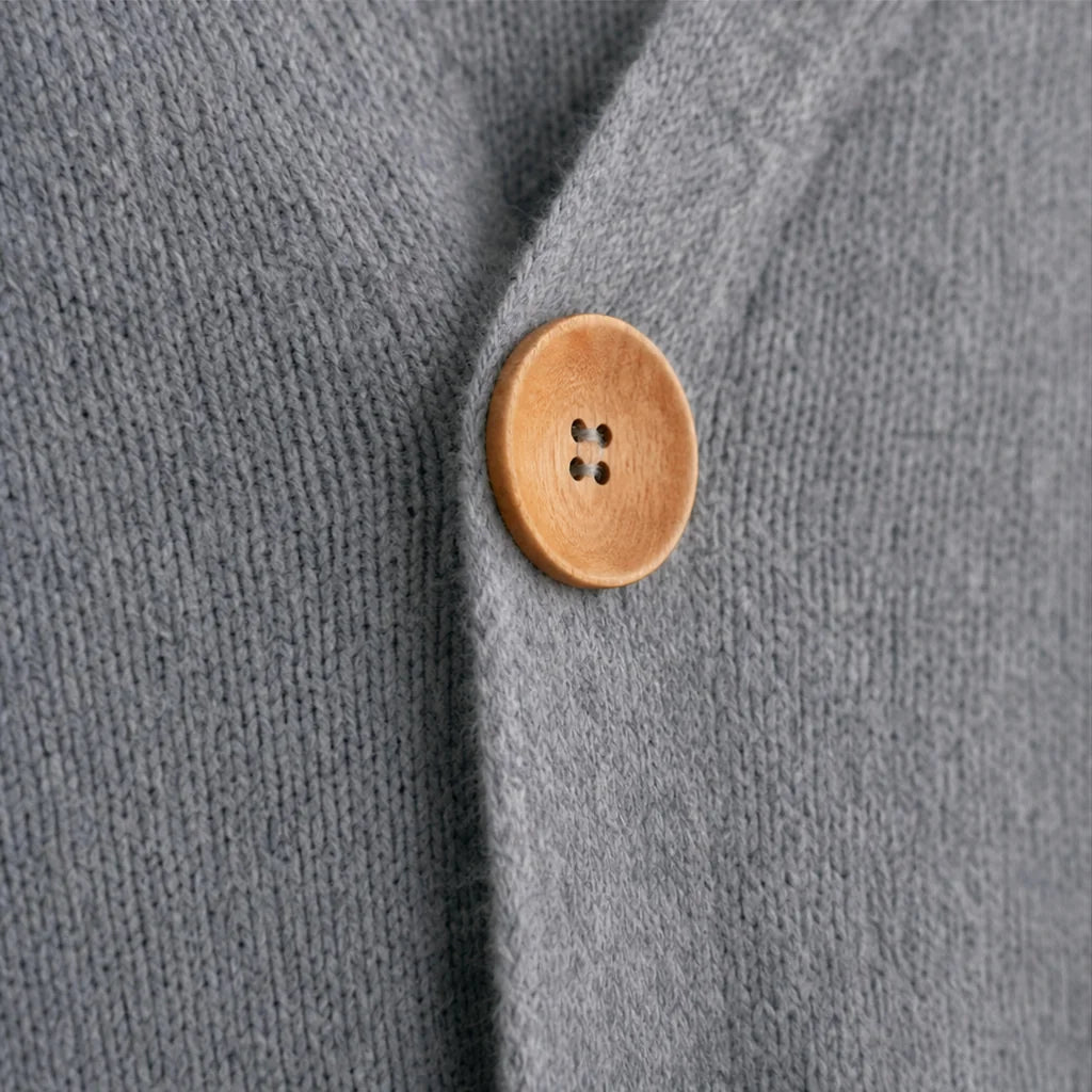 Women's Hooded Cardigan with Button-Front Closure & Relaxed Fit - Button Detail Closeup