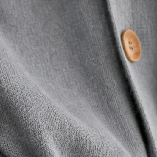 Women's Hooded Cardigan with Button-Front Closure & Relaxed Fit - Button Detail Macro