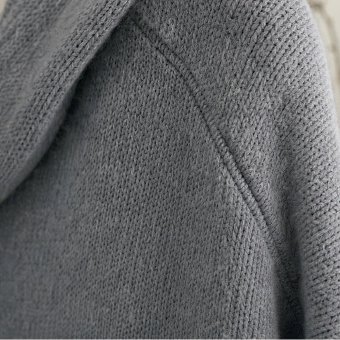 Women's Hooded Cardigan with Button-Front Closure & Relaxed Fit - Hood Shoulder Detail