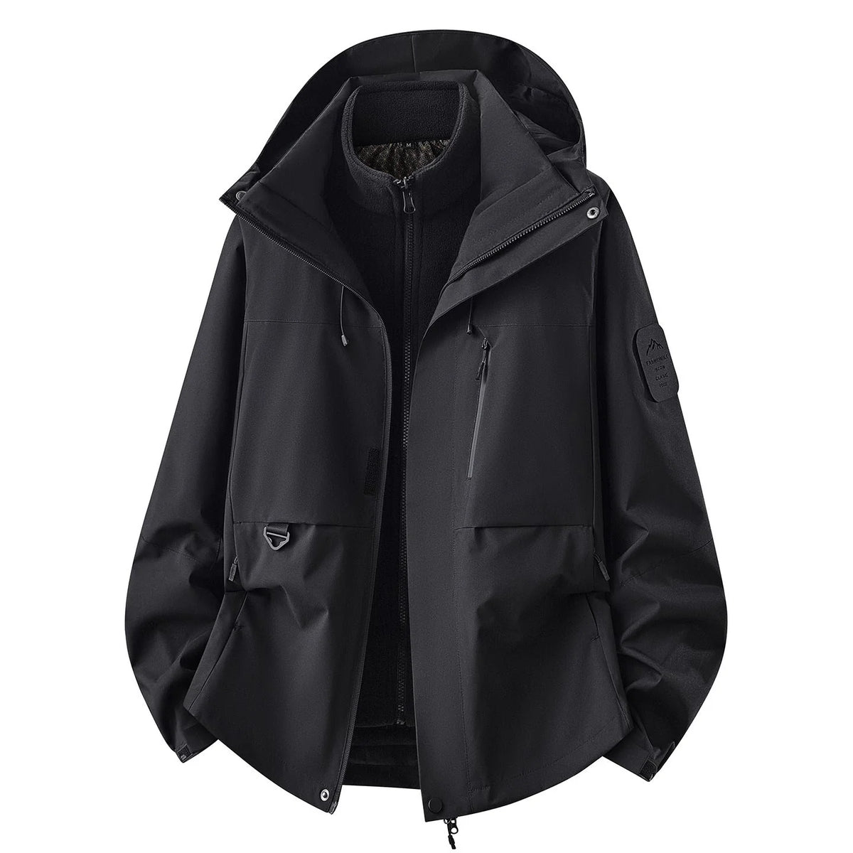 Black Women's Outdoor Jacket with Zip-In Layer & Adjustable Hood