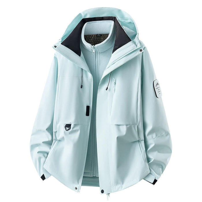 Crystal Green Women's Outdoor Jacket with Zip-In Layer & Adjustable Hood - Front Full