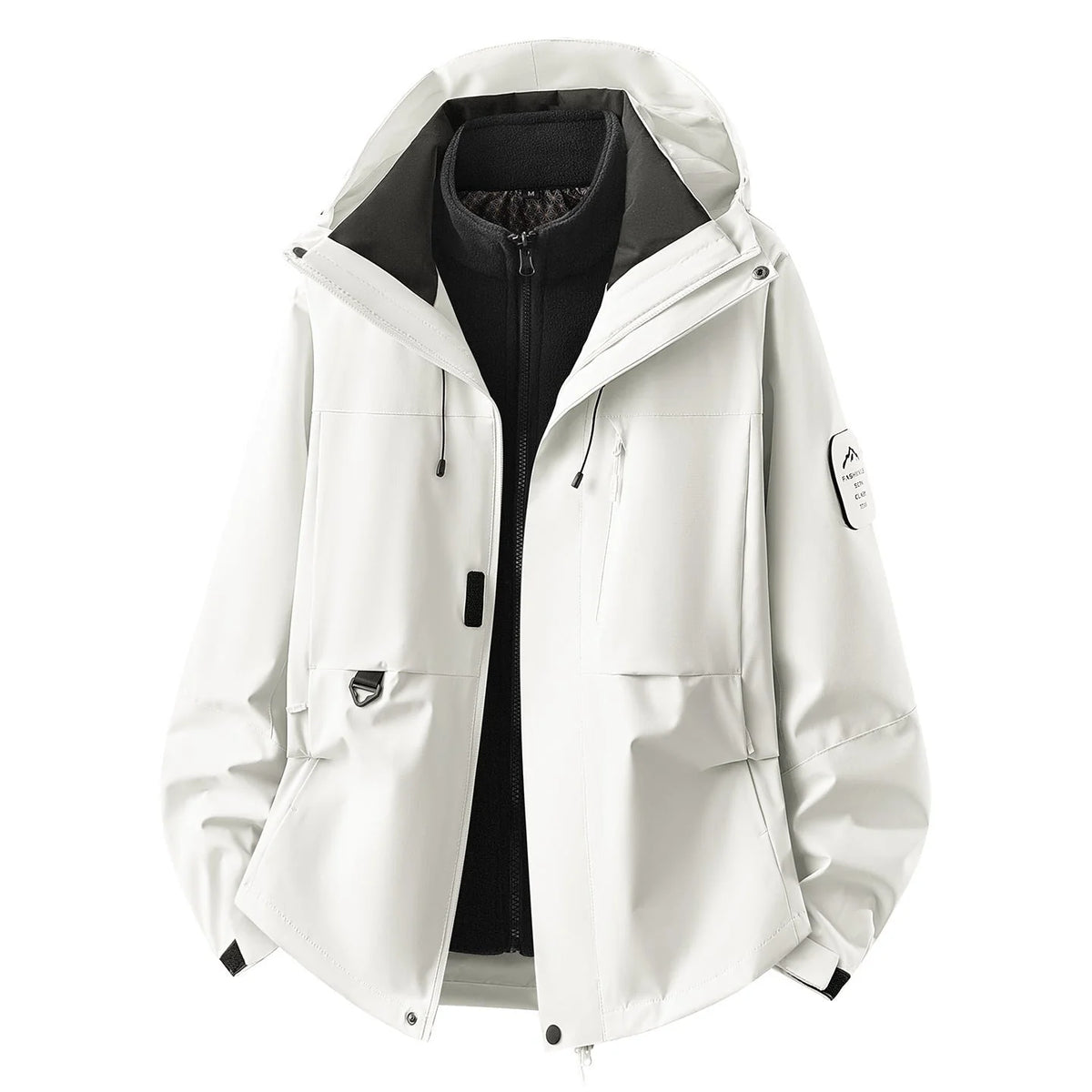 Ivory Women's Outdoor Jacket with Zip-In Layer & Adjustable Hood - Studio Front