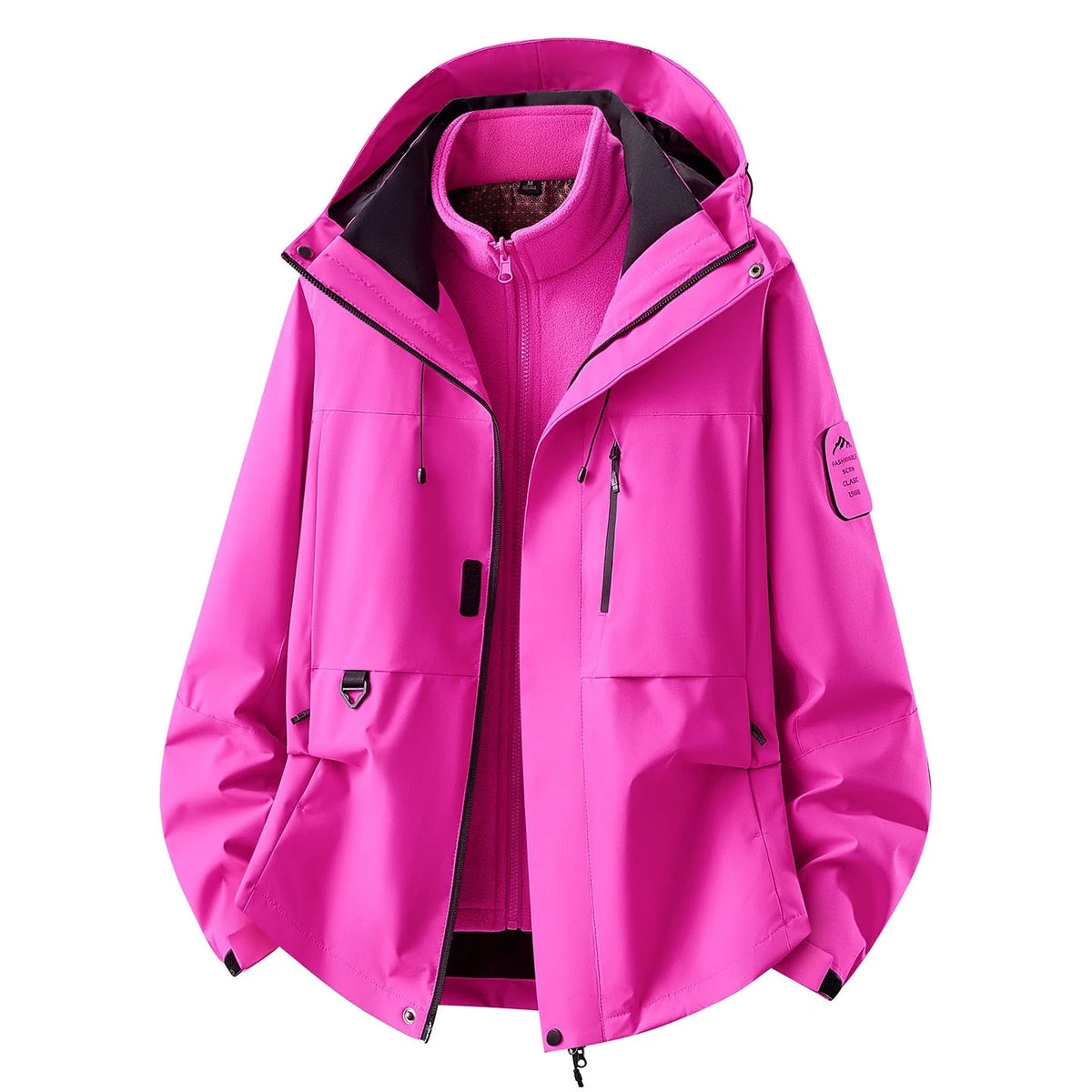 Lilac Women's Outdoor Jacket with Zip-In Layer & Adjustable Hood - Front Pink