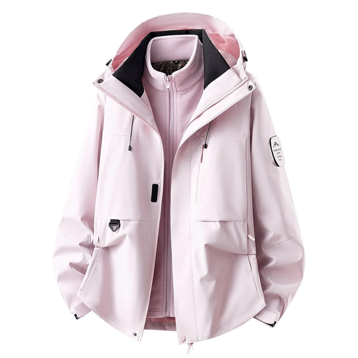 Wood Rose Women's Outdoor Jacket with Zip-In Layer & Adjustable Hood - Collar Detail