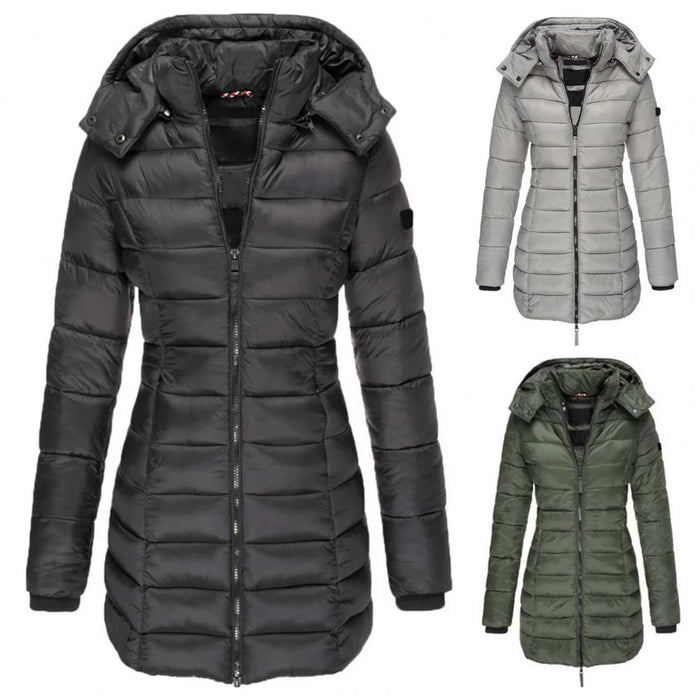 Women's Hooded Puffer Jacket with Oversized Fit & Soft Lining - Multi Color Grid