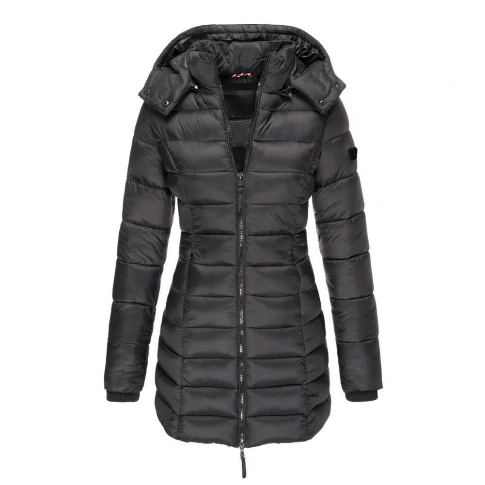 Black Women's Hooded Puffer Jacket with Oversized Fit & Soft Lining