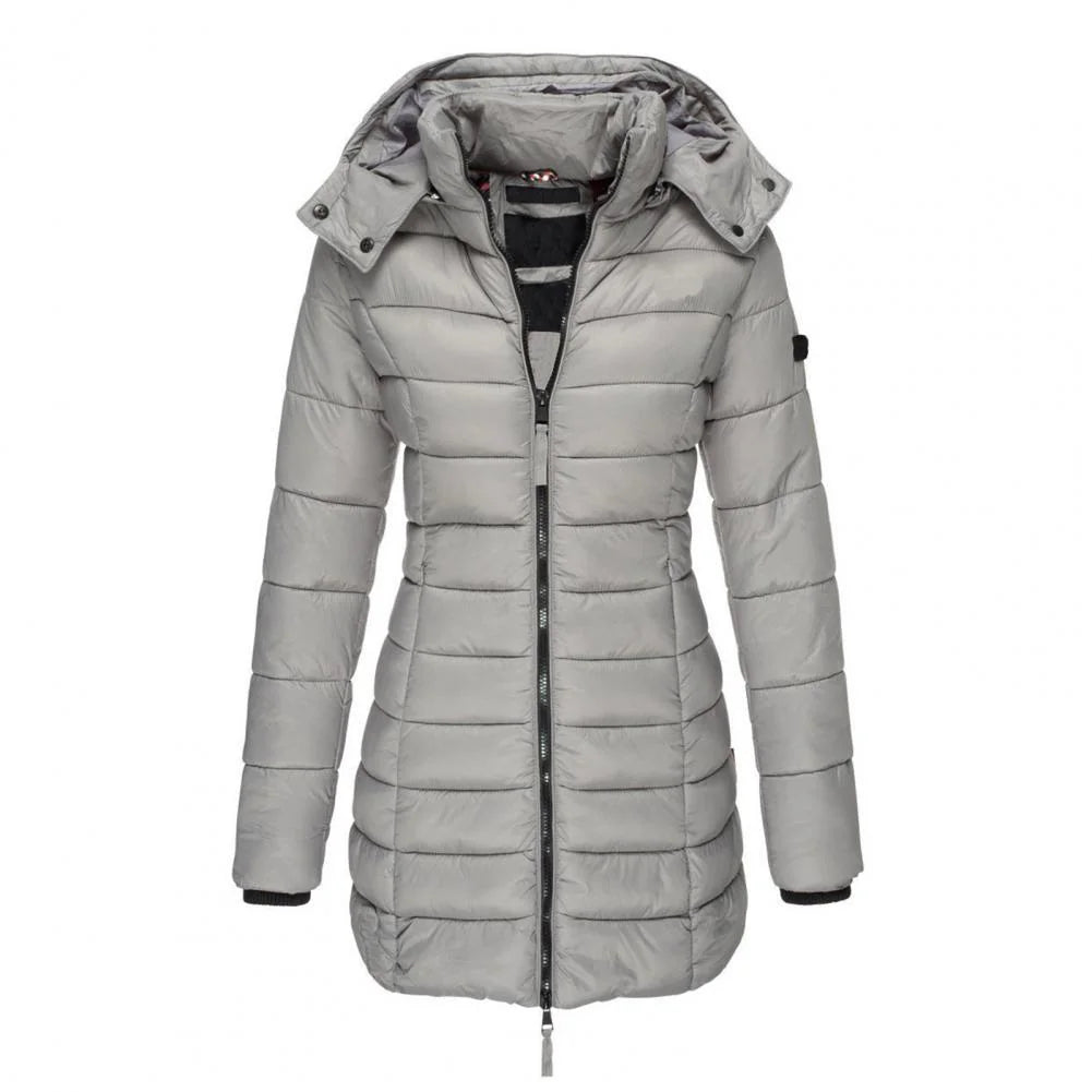 Grey Women's Hooded Puffer Jacket with Oversized Fit & Soft Lining