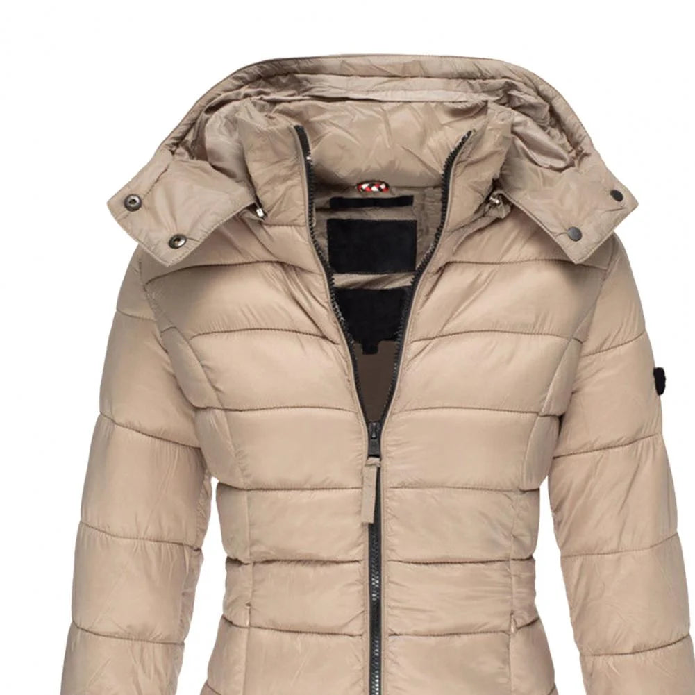 Women's Hooded Puffer Jacket with Oversized Fit & Soft Lining - Close Up Collar