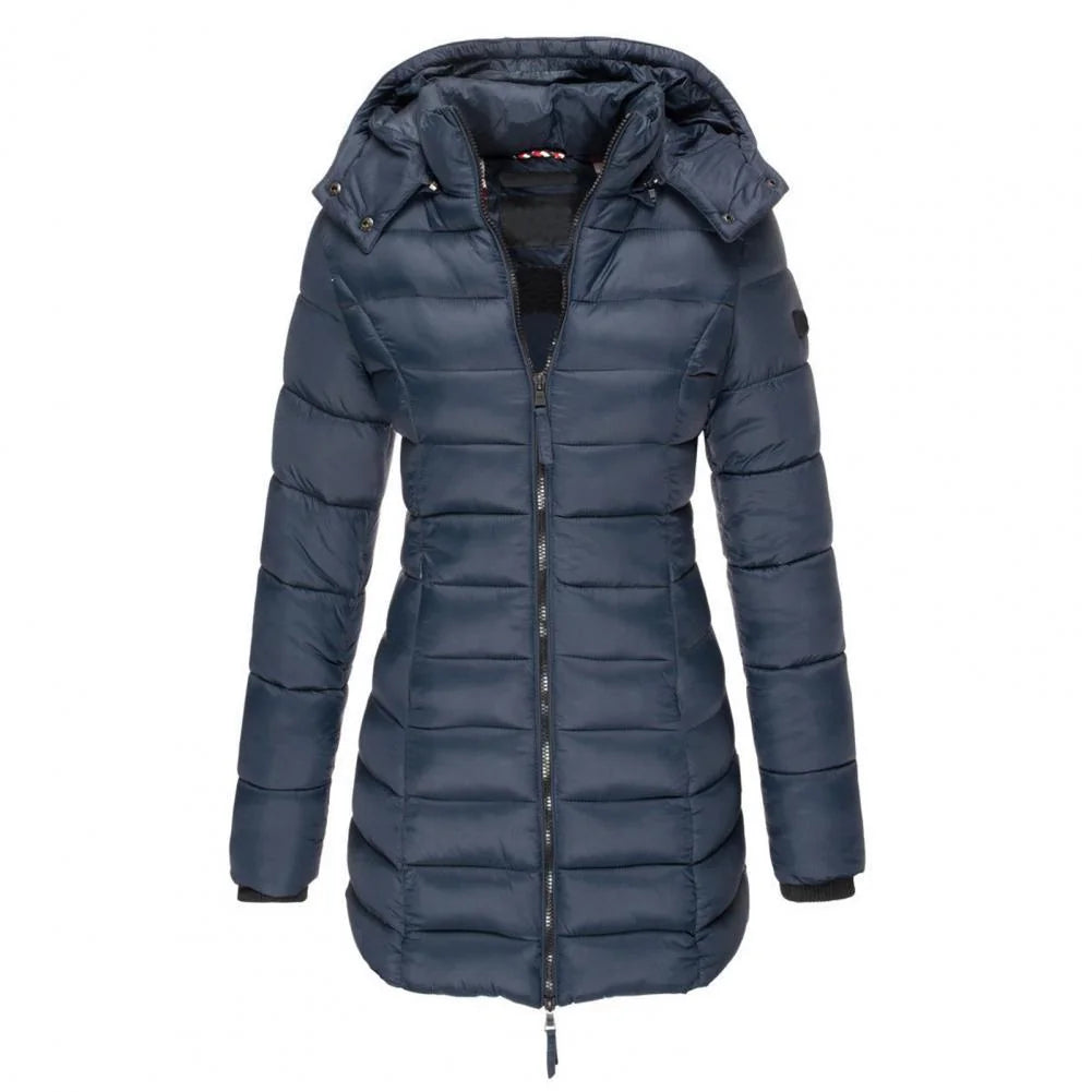 Navy Blue Women's Hooded Puffer Jacket with Oversized Fit & Soft Lining