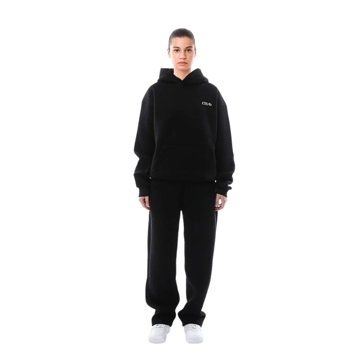 Black Women's Tracksuit with Drawstring Hood & Kangaroo Pocket — Estella