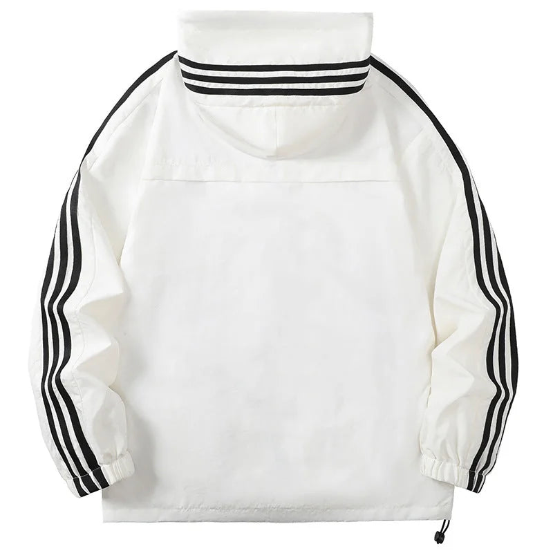 Men's Hooded Jacket with Striped Trim & Lightweight Comfort - Back Full