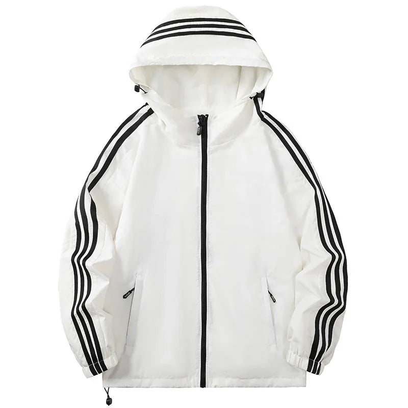 Men's Hooded Jacket with Striped Trim & Lightweight Comfort